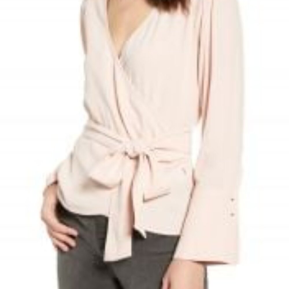 Nordstrom Long Sleeve Lightweight Cream Pink Minimalist Wrap Blouse Size XS Top